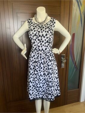 LINEA DOMANI Dress, 50s Swing, White & Black Polka Dots, Sz 14